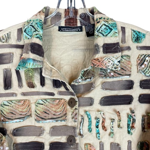 New Direction Jacket Women’s L Brown Appliqué Boho Button Up Long Sleeve - Picture 3 of 12