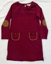 Hope & Henry Pocket Dress with Bow Girls Burgundy Long Sleeve Size 7 Christmas