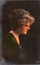 RPPC Pastel Tint Pretty Lady Hairdo Profile Studio Pose Glamour P.U.1911 (Z-479)