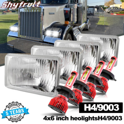 4pcs 4x6'' 90W Led Headlights Hi-Lo Sealed Beam for Peterbilt/Kenworth T800 W900