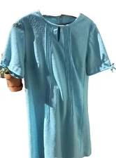 Vtg 60S MOD Lady Mendel Knits of Distinction Dress Small A line Blue Floral