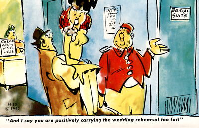 postcard, illustration, bridal suite, humor, vintage, memorabilia, Postcard