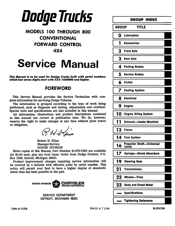 Dodge Truck 100-800 1967 manual de taller Foto 2 de 3