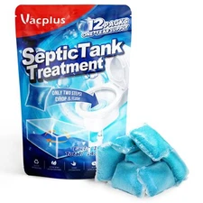 Vacplus Septic Tank Treatment 12 Pcs for 1-Year Supply Dissolvable Packs with...