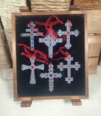 Thomas Pacconi Solid Pewter Jeweled Cross Ornaments 2004 w/ COA Medieval Style