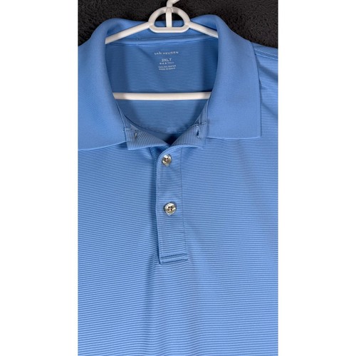 Van Heusen Light Blue Men's Polo Shirt Big & Tall Striped Short Sleeve 3XLT - Picture 2 of 8