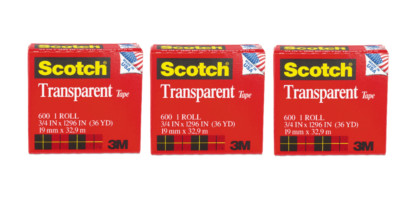 Scotch Transparent Tape, 1 Roll, 3/4 in x 1296 in, Classic glossy finish 3 Pack