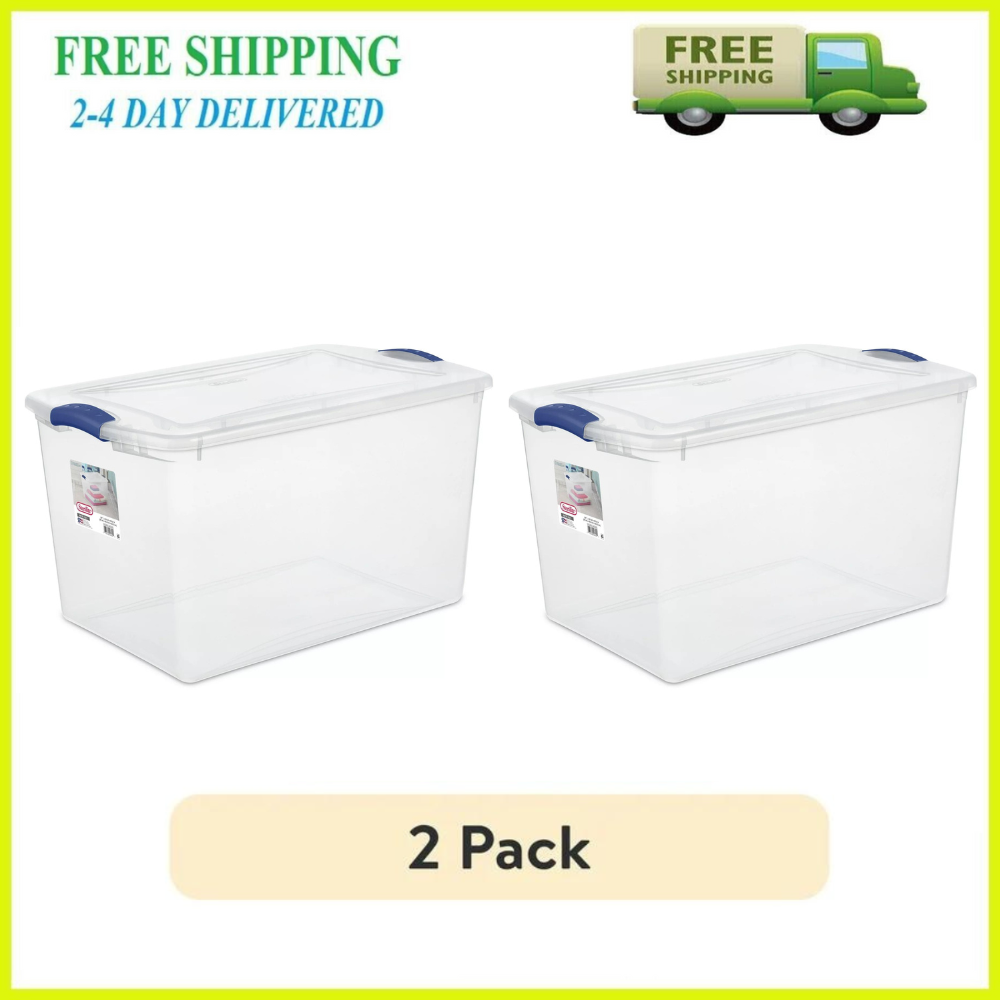 PACK Stackable Plastic Tote Box Storage Containers Bin 66 Qt