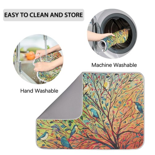 Christmas Bird Dish Drying Mats for Kitchen Counter Birds Tree Dish Mat Absor... - Picture 4 of 7