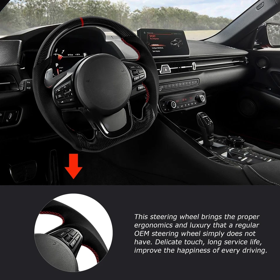 Volante de fibra de carbono real para Toyota GR Supra A90 MKV 2019 - 2024 en stock Foto 4 de 4