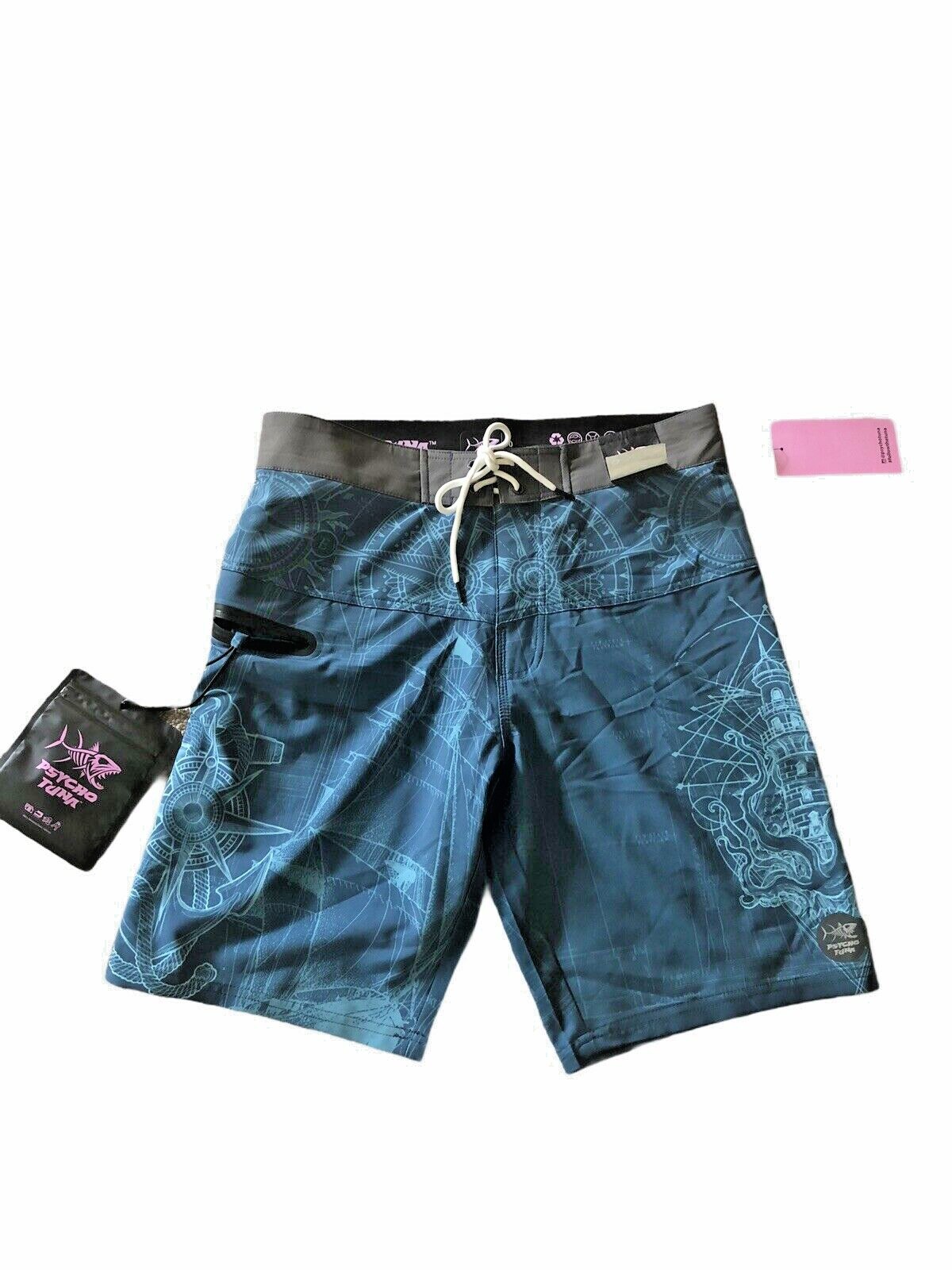 NWT $60 Psycho Tuna Мужские шорты с компасом и маяком для плавания, шорты для рыбалки, Бирюзовый