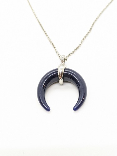 Silver Tone Navy Blue Half Moon Acrylic 