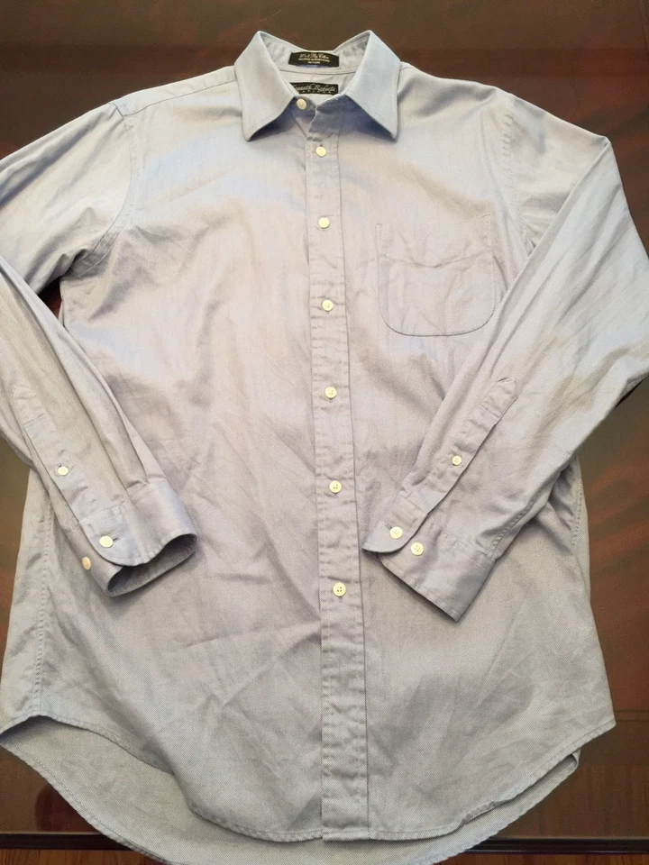 Kenneth Roberts Plat Para Hombre 15 1/2 34/35 Azul Rayas Bolsillo Botón Manga Larga Foto 3 de 4