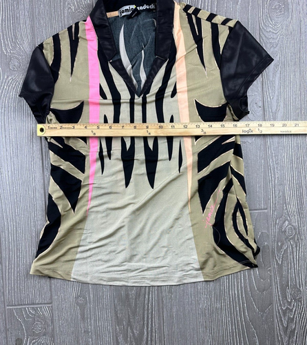 Jamie Sadock Short Sleeve Tan Black Pink Blouse Size M - Picture 6 of 9