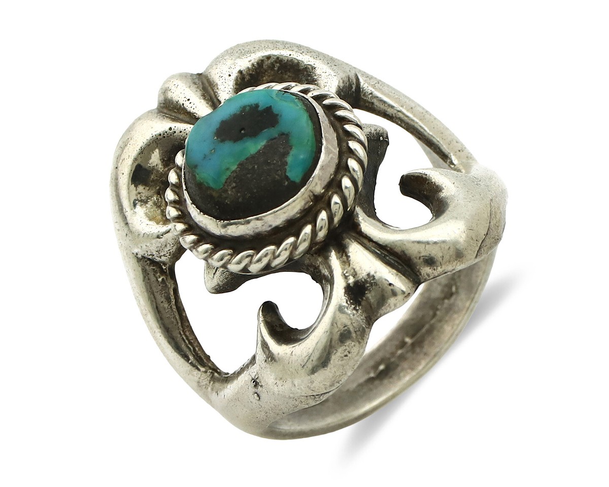 Navajo Sand Cast Ring .925 Silver Blue Turquoise Native Artist C 