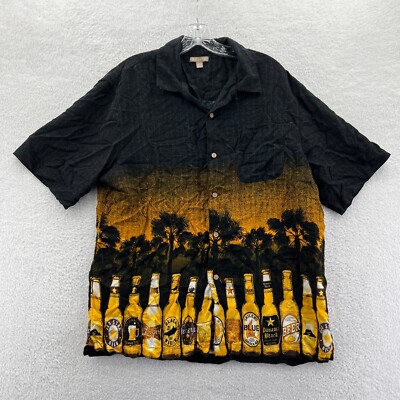 Beer Shirt Large Mens Black Button Up Short Sleeve Top BBQ Picnic Outdoors