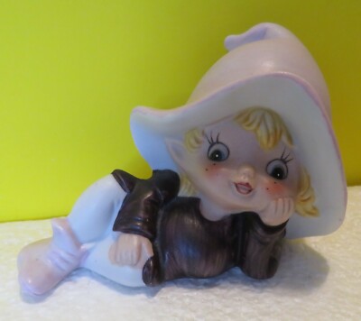 Vintage Purple Hat Pixie Elf Pastel Porcelain Homco Figurine  #5213