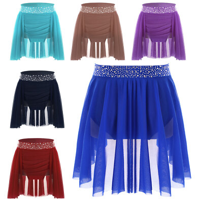 Kids Girls Skirt A-line Ballet Chiffon Asymmetric Elastic Waistband Dance Rumba