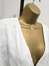 White Eyelet Wrap Mini Dress Med Oversized Cottage Boho Swiss Dot Bachelorette
