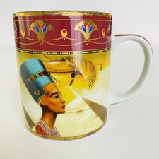 Fathi Mahmoud Mug Limoges 8 oz Porcelain Gilt Egyptian Theme Queen Nefertiti
