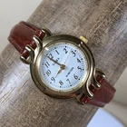Vintage Timex Women Dress Brown Leather Band Quartz Analog 25mm Watch 6 1/2"