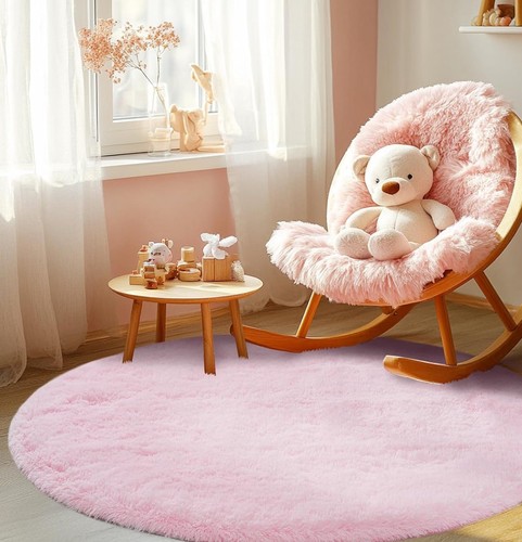 Girls Room 4Ft Luxury Fluffy Rug Ultra Soft Carpet Round For Bedroom Area Rugs - Picture 4 of 6