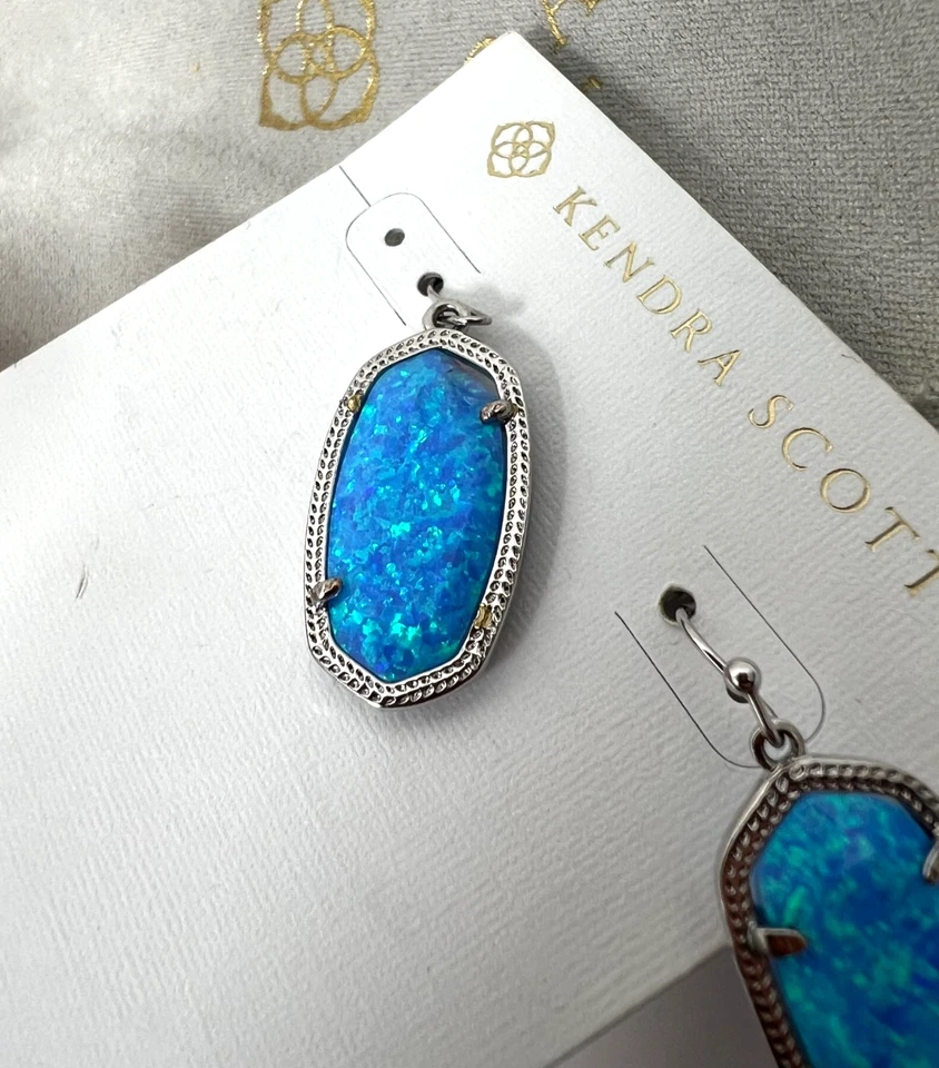Pendientes colgantes Kendra Scott Dani plateados rodiados azul océano ópalo Kyocera Foto 2 de 4
