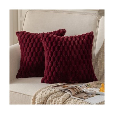 MANDIOO Pack of 2 Burgundy Super Soft Plush Fluffy Decorative Throw Pillow Co...