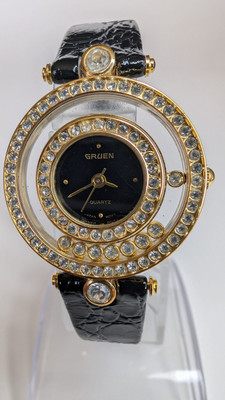 Vintage Gruen Women's watch with CZ quartz watch New Battery Runs Fine