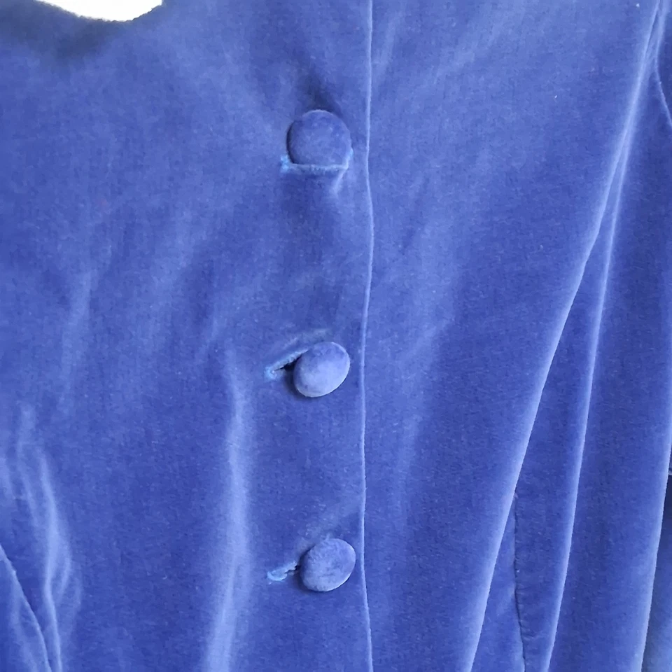 Vintage 1970s Laura Ashley Blue Velvet Lace Collar Dress Victorian Retro Rare 10 - Image 3 of 4