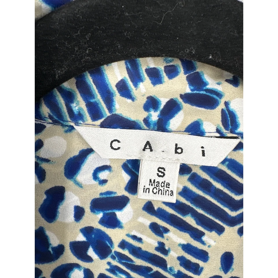 Cabi Dress Womens Small Blue Shirtdress Mini Jewel Print Artsy Abstract Roll Tab - Image 2 of 4