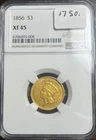 Photo of a 1856-P Three Dollar Gold from an eBay listing that sold on Jun 2, 2026