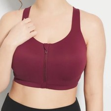 Soma 36DD Burgundy High Impact Sports Bra zip Front Racerback