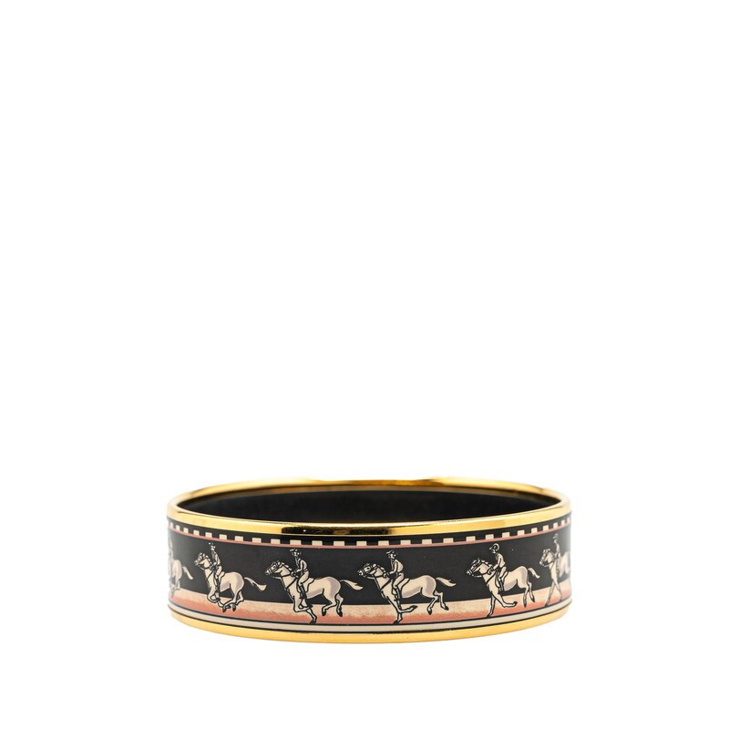 HERMES Gold Black Multicolor Enamel Horse Riding Bangle for Women-image