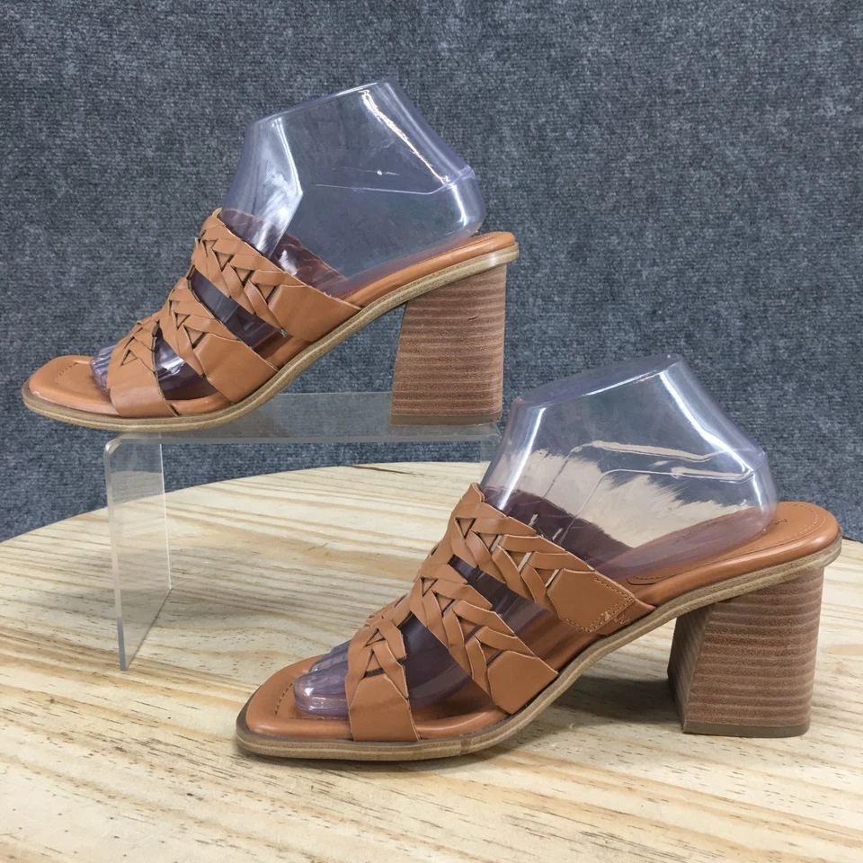 Sandálias femininas Marc Fisher 9M slide couro sintético bronzeado biqueira aberta salto bloco - Imagem 2 de 4