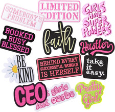 12 Pcs Phrase Iron on Patches for Girls Assorted Styles Embroidered Patches Truc