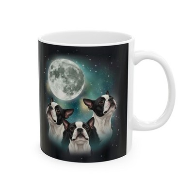 Boston Terrier Dog Howling Moon Coffee Mug   Dog Lover Gift 11oz Cup