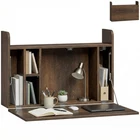 HOMCOM Wall Mounted Table w/ Space Saving Storage Compartments, Dark Brown