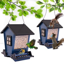 -Bird Feeder Squirrel Proof Metal Hanging for Outdoor Wild Bird Seed, with Bi...