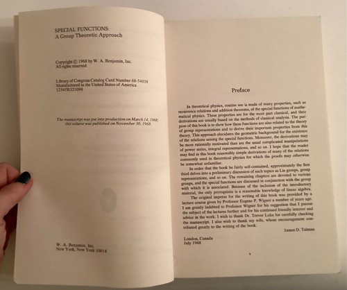 Special Functions…: Talman. Math/Physics Monograph series, 1968 PB. VINTAGE - Picture 2 of 5