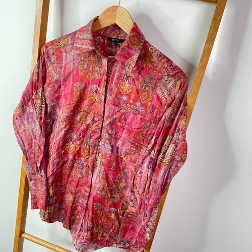 Massimo Dutti Shirt Top Womens 4 Red Floral Print Button Up Long Sleeve Casual - Picture 3 of 10