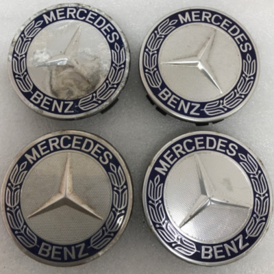 Set of 4 Mercedes 75MM Classic Dark Blue Wheel Center Hub Caps AMG ...