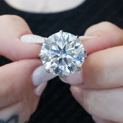 13.43  TCW Round Cut Moissanite Big Stone Engagement Ring In Platinum Plated