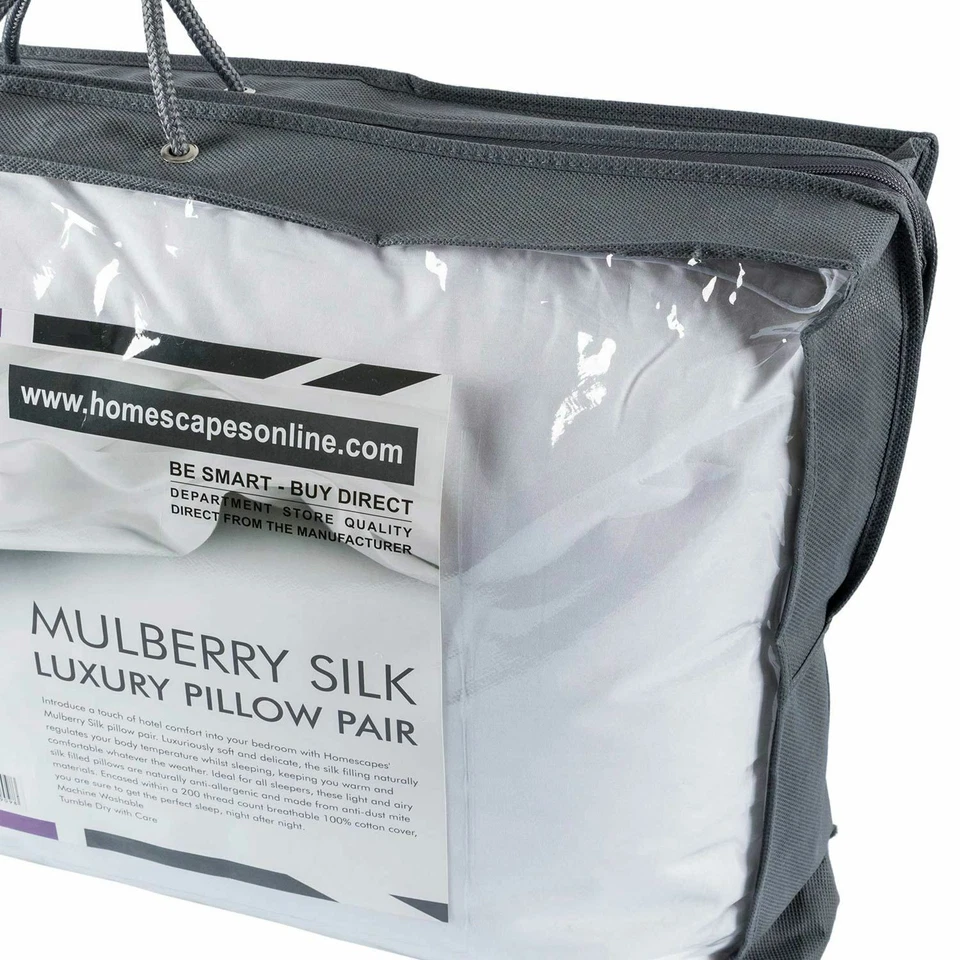 Pure Mulberry Silk Blend Filled Pillow Pair with Super Soft 100% Cotton Casing - Image 3 of 4