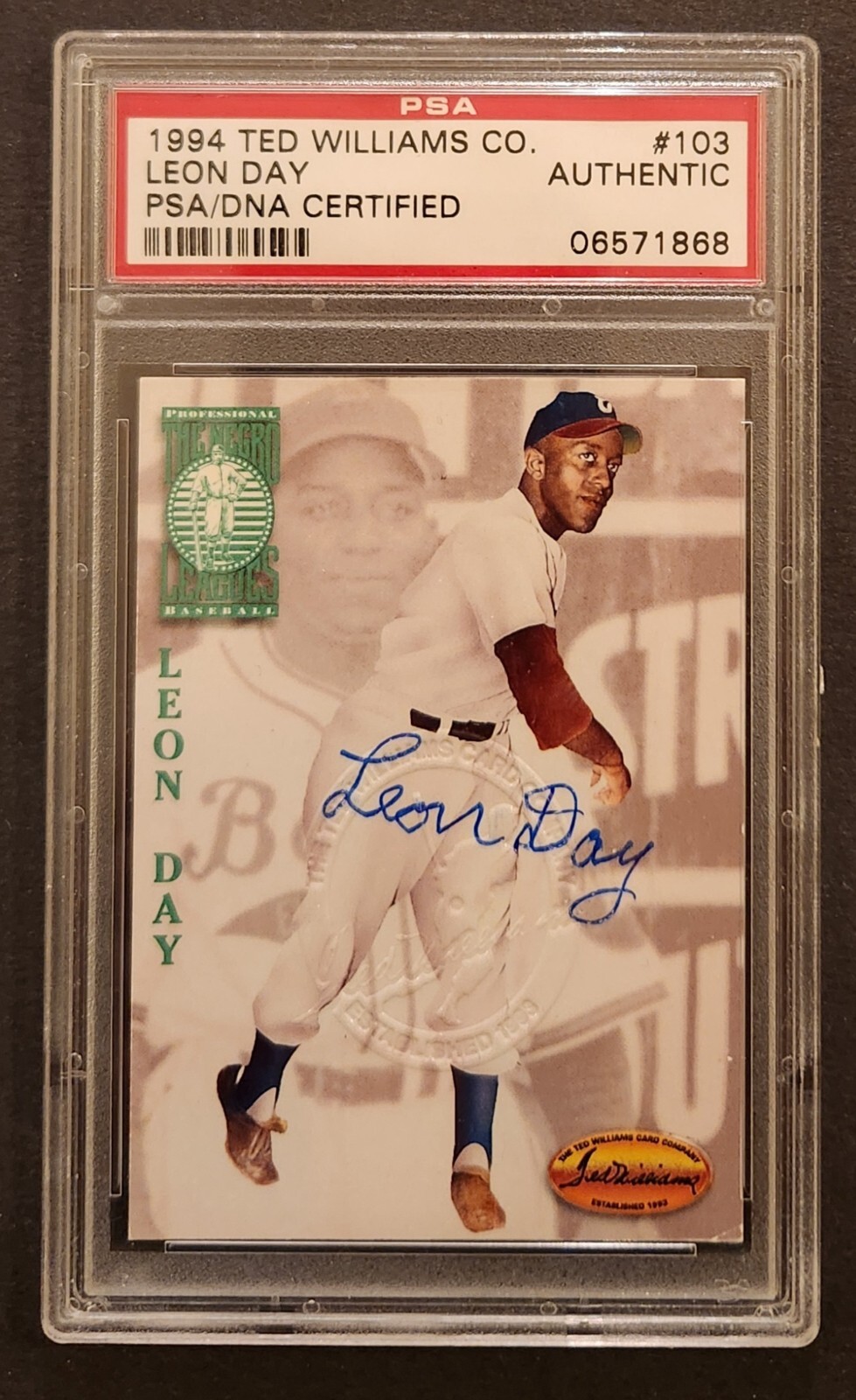 LEON DAY Autograph Signed 1994 Ted Williams Baseball Card Co. 103 Died