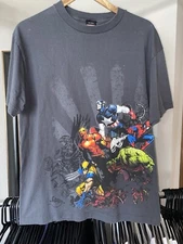 Marvel Y2K Mad Engine Heroes Spiderman Ironman Hulk Wolverine Comic Shirt Large