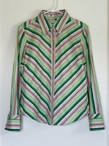 Tommy Hilfiger Button up Shirt Women's Green & Pink Striped Cotton Size XL