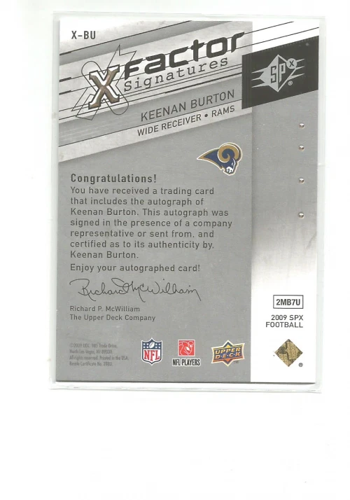 2009 SPX X-FACTOR AUTOGRAPHS #XBU KEENAN BURTON - Image 2 of 2