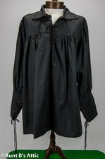 Pirate Shirt Black Poly/Cotton Laced Front Men's Swordsman Costume Shirt
