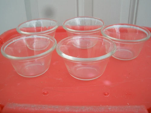 Lot of 5 Vintage PYREX Rolled Edge Clear Thick Glass Custard Cups #414 (14)